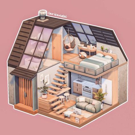 Sims 4 Loft, Sims 4 Houses Layout, Fall Bloxburg, Sims Freeplay Houses, Sims 4 House Ideas, Sims 4 Build Ideas, Sims House Ideas, Sims 4 Bedroom, Small House Layout