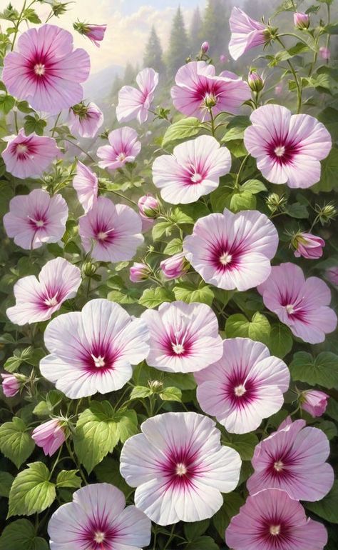 Mallow. (Lavatera). Mark Keathley art by and mandy di... by Tamara widitz - Playground Mallow Flower, Rose Of Sharon, Image Generator, Create Art, Social Media Posts, Creating Art, Hibiscus, Wild Flowers, Beautiful Flowers