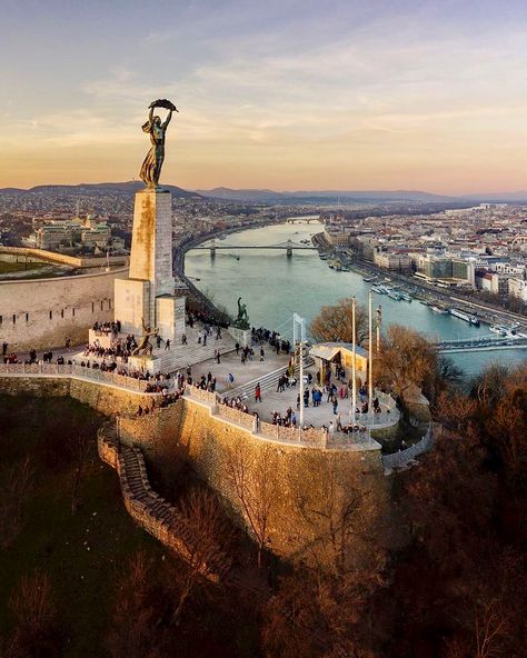 Liberty Statue on Gellért Hill in Budapest, Hungary Gellert Hill Budapest, Liberty Statue, Environment Art, Budapest Hungary, Environmental Art, Prague, Budapest, Hungary, Statue Of Liberty