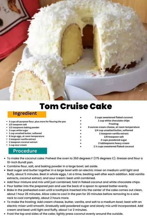 A Slice of Hollywood - Tom Cruise Cake Delight – Insta Cooked Tom Cruise Coconut Cake Recipe, Eggnog Cheesecake Pie, Cocunut Cake, Tom Cruise Cake, Cruise Cake, Eggnog Cheesecake, Pie Tops, Special Occasion Cakes, Sweet Food