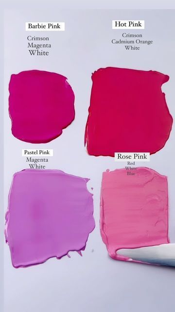 Pink Colour Mixing Chart, How To Make Dark Pink Colour, How To Mix Hot Pink Paint, How To Make Hot Pink Paint, How To Make Pink Colour, What Colors Make Pink, Mixing Watercolors, Color Mixing Chart Acrylic, How To Make Pink