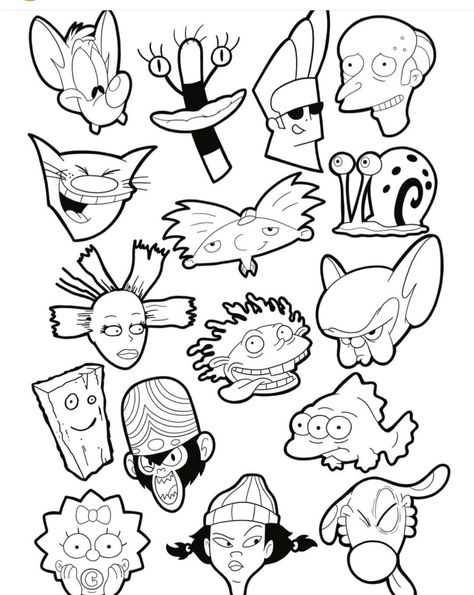 Art Flash, Cartoon Tattoo, Flash Tattoo Designs, Tattoo Flash Sheet, Doodle Tattoo, Tattoo Stencil Outline, Tattoo Design Book, 90s Cartoon, Tattoo Art Drawings