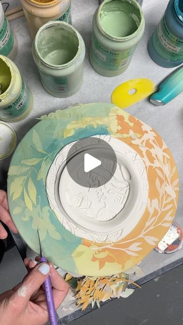 Taylor Sijan on Instagram: "Back in action! Here’s a Peel for you ✨ 
Hopefully this plate survives and heads to @theclaystudiophl for their Served exhibition opening in October. 🤞🏻 
.
And speaking of October, there’s one spot left in my surface decoration techniques workshop at @snowfarmcraft Oct 2-6th. I’ll be teaching all the techniques I use to decorate my work and more with @sarahmaeceramics assisting. 🤩
.
#ceramics #pottery #porcelain #keramik #underglaze #paintingvideo #underglazepainting #satisfyingvideos" Underglaze Techniques, Exhibition Opening, Surface Decoration, Ceramics Pottery, Painting Videos, Ceramic Plate, Ceramic Decor, Ceramic Plates, Decor Ideas