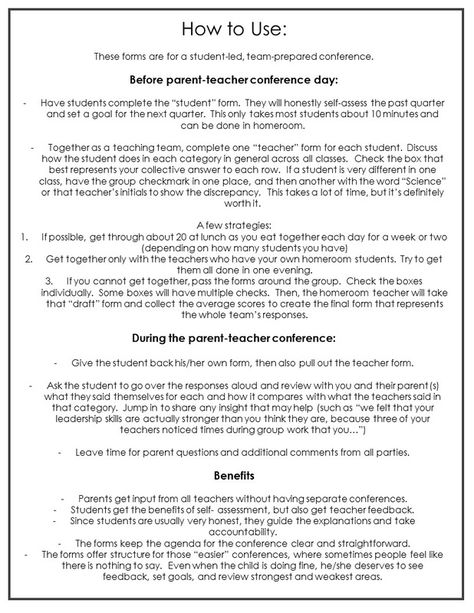 Middle School Teaching, Student Self Evaluation, Homeroom Teacher, Best Parenting Books, Teacher Forms, Middle School Math Classroom, Teacher Conferences, Parent Teacher Conferences, Parent Teacher