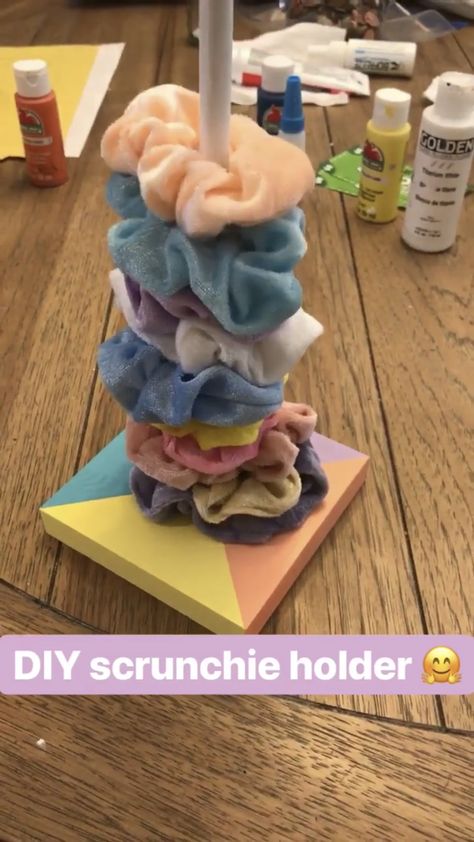 DIY scrunchie holder for only $4! Scrunchie Holder Diy, Diy Scrunchie Holder, Hair Ties Tutorial, Scrunchie Holder, Diy Scrunchie, Sarah Anderson, Hair Bands Diy, Create Kids Couture, How To Make Scrunchies