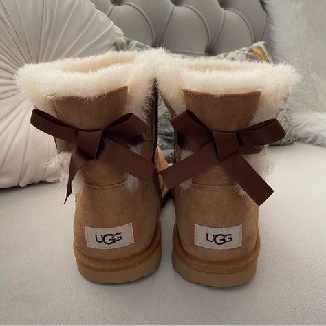 Ugg Shoes | Ugg Mini Bailey Bow Boots Chestnut Kid’s 6 = Women’s 8 | Color: Brown/Tan | Size: 8 #fashion #aesthetic #2023 Ugg Mini Bailey Bow, Toddler Ugg Boots, Cute Uggs, Uggs With Bows, Mini Baileys, Bailey Bow Uggs, Bow Boots, Ugg Mini, Bailey Bow