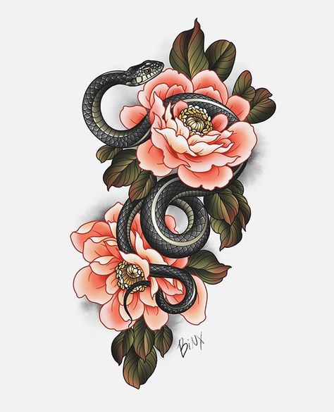 #snaketattoo hashtag on Instagram • Photos and Videos Snake And Peony Tattoo, Snake And Flower Tattoo, Japanese Snake, Peony Tattoo, Flower Tattoo Drawings, Peonies Tattoo, Temp Tattoo, Flowers Tattoo, Snake Pattern