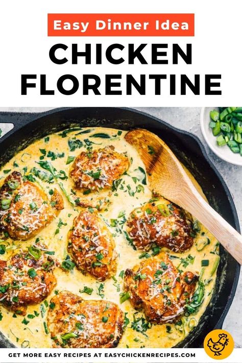 Easy Chicken Florentine, Quick Skillet Meals, Chicken Florentine Recipe, Creamy Spinach Sauce, Florentine Recipe, Creamy Chicken Dish, Chicken Dishes For Dinner, Florentines Recipe, Spinach Sauce