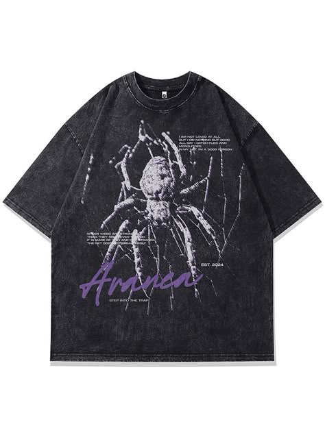 Step into summer in style with our Men’s Vintage Spider Letter Print T-shirt! Embrace the fusion of Punk, Gothic, Streetwear, Hip Hop, and Harajuku vibes with this washed black Tee. Its loose fit and captivating design make it the ultimate choice for fashion-forward men in 2024. Elevate your summer wardrobe with this charismatic statement piece! Vintage Spider, Men's Shirts And Tops, Streetwear Shirts, Hipster Man, Vintage Fits, Men Vintage, Men Shirt Style, Oversized Tshirt, Vintage Tshirts