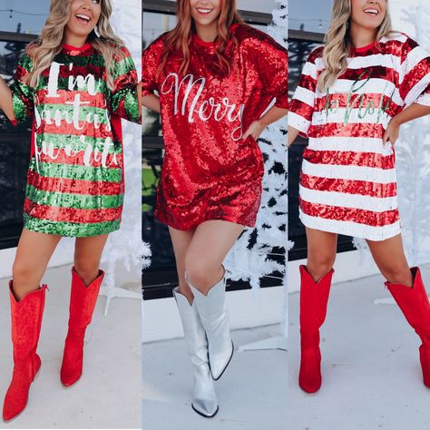 Xmas Women Outfit, Merry And Bright Christmas Outfit, Ugly Christmas Outfit Ideas, Grinch Inspired Outfit Women, Matching Christmas Outfits Friends, Christmas Play Outfit Women, Christmas Sequin Outfit, Christmas Concert Outfit Ideas, Christmas Parade Outfit Ideas