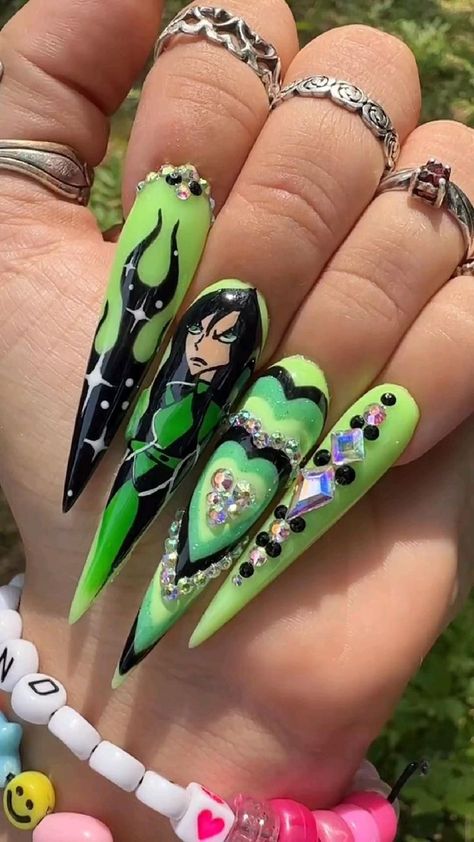 Power Puff Girls Nails, Nail Ideas For Kids, Winter Nails Gel, Halloween Nail Ideas, Power Puff Girls, Cnd Nails, Acrylic Nail Set, Power Puff, Creative Nail Designs