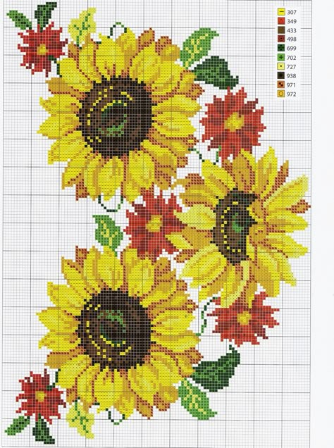 Cross Stitch Sunflower, Pretty Cross Stitch, Free Cross Stitch Charts, Floral Cross Stitch Pattern, Cross Stitch Geometric, Easy Cross Stitch Patterns, Nature Cross Stitch, Cross Stitch Love, Pola Kristik