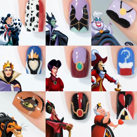 Villain Nails Disney, Mother Gothel Nails, Disney Villain Nails Simple, Disney Nails Villains, Disney Villian Nail Art, Disney Villains Nail Designs, Disney Villain Crafts, Disney Villain Nail Art, Disney Villains Nails