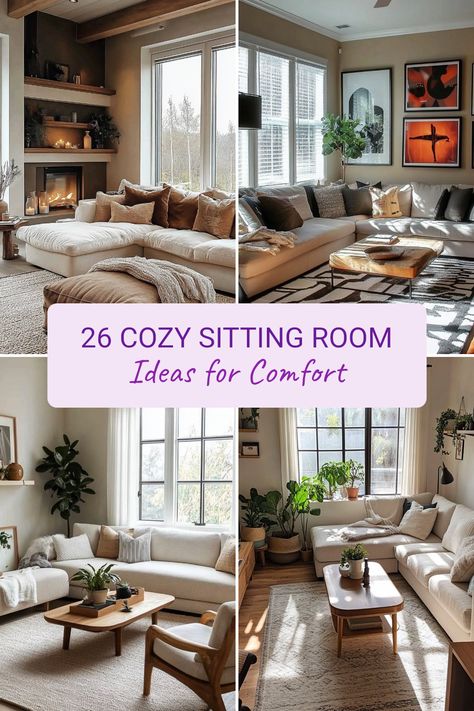 Create a cozy sitting room with these 26 welcoming ideas that blend comfort and style. From choosing the right seating options to selecting tasteful decor and enhancing the ambiance with thoughtful lighting, transforming your sitting room into a relaxing haven has never been easier. A warm color palette, textured throws, and layered textiles can make your space inviting for quiet evenings or lively gatherings. Let these ideas inspire you to achieve a relaxing retreat right in your home, perfect for family time or just cozy downtime. Sunroom Living Room Cozy, Den Room Ideas Small Cozy, Relax Room Ideas, Cozy Sitting Room Ideas, Morning Room Ideas, Sunroom Living Room, Layered Textiles, Sitting Room Ideas, Cozy Sitting Room