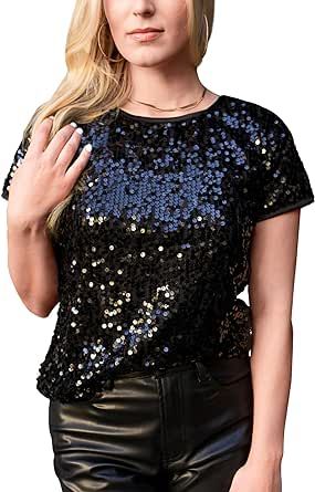 Sparkly Sequin Top, Sparkly Shirt, Concert Party, Disco Shirt, Glitter Top, Tops Short Sleeve, Sequin Top, Blouse Black, Cool Suits