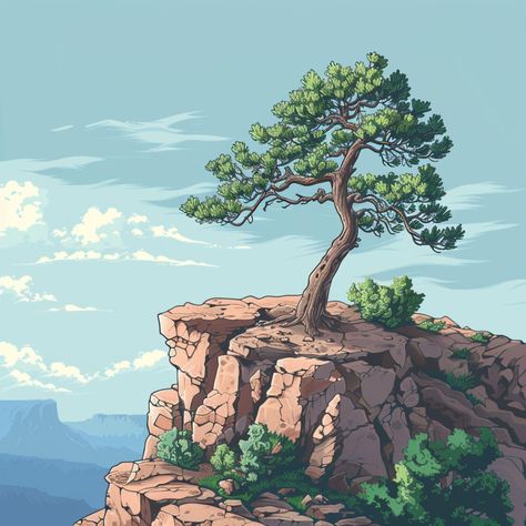 12 PINE on a CLIFF CLIPARTS, jpg watercolor images of a pine tree growing on a cliff, watercolor pine tree, digital image of pine tree jpg by Mementobloom on Etsy Big Tree Illustration, Cliff Watercolor, Cliff Illustration, Paint Scenery, Watercolor Pine Tree, Pine Tree Drawing, Tree Growing, Watercolor Images, Tree Illustration