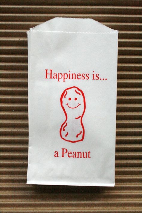 Vintage Style Happiness is a Peanut Bags - Red and White Flat 3.5 x 6.5 Inches - set of 25 Peanuts Party, Drinks Design, White Flat, Coffee Branding, Packaging Labels, Happiness Is, 로고 디자인, Design Inspo, Packaging Design