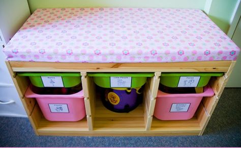 The step-by-step instructions and photos in this Window Seat Cushion Tutorial walk you through creating a cushion for a window seat or bench with a removable, washable cover that works a lot like a pillow sham! This DIY seat cushion is easy to make with some foam and pretty fabric. If you want to know how to make a seat cushion perfect for a playroom or child's bedroom, this is it! These simple instructions will have you making a cushion to brighten up your home in no time! Loft Study, Outdoor Shoe Storage, Bedroom Window Seat, Trofast Storage, Ikea Trofast Storage, Trofast Ikea, Clever Furniture, Window Bench Seat, Window Seat Kitchen