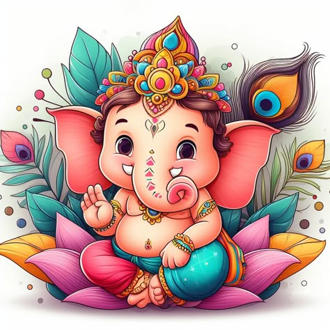 Ganesh Ji Cute Drawing, Ganesh Ji Painting Easy, Little Ganesha Cute, Ganesh Ji Painting, God Drawings, Ganesha Art Illustration, Laxmi Ganesh, Diwali Drawing, Child Drawing