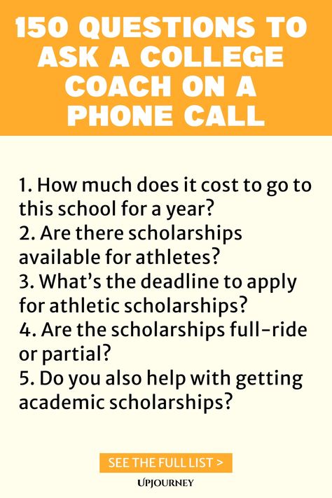 Explore these 150 insightful questions to ask a college coach during a phone call. Make the most of your conversation and gather all the information you need to make an informed decision about your future in collegiate sports. Get prepared, be confident, and maximize your chances of finding the best fit for you! Insightful Questions, Work Etiquette, Psychology Terms, College Recruiting, Coaching Questions, Friendship And Dating, List Of Questions, Asking The Right Questions, Life Questions