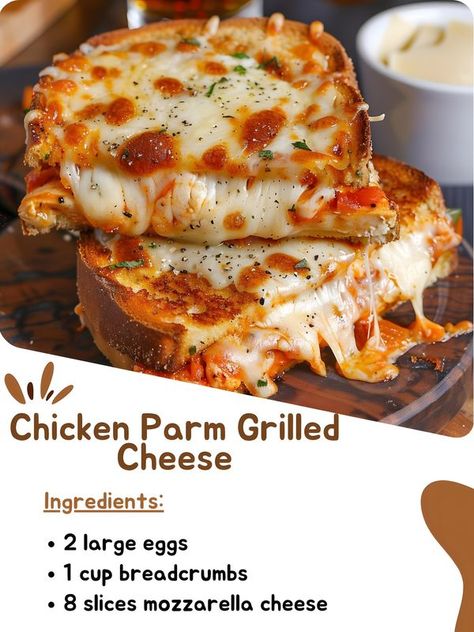 Alldelishes Chicken Parm Grilled Cheese, Chicken Parm Recipes, Breaded Chicken Breast, Dinner Sandwiches, Easy Chicken Dinner Recipes, Chicken Parm, Cooked Chicken, Italian Bread, Breaded Chicken