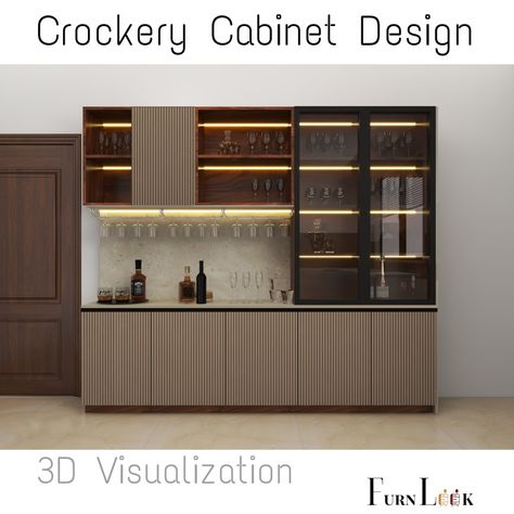 Dining Hall Crockery Unit Design, Crockery Units Modern Luxury, Dining Room Display Cabinet Modern, Crocary Unit Design Modern Wooden, Crokeries Cabinet Design, Crokari Units Design, Crockery Cabinet Design Dining Rooms, Crockery Cum Bar Unit, Crockery Unit Design Modern Dining