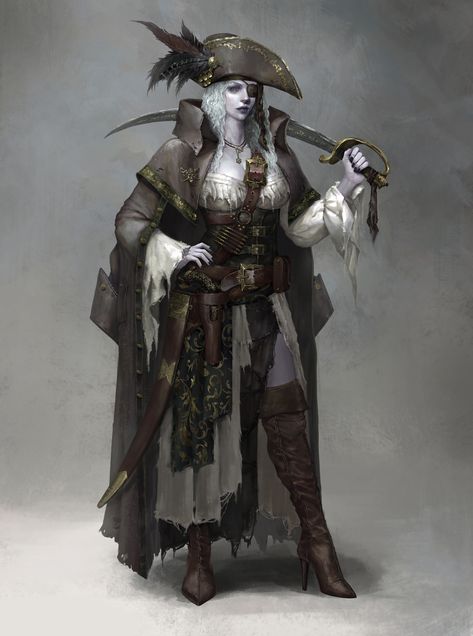 " Ghost captain" by plee Dnd Pirate Art, Steampunk Witch, Steampunk Couture, Pathfinder Character, Pirate Art, Dnd Art, Korean Art, Creature Concept Art, Fantasy Rpg