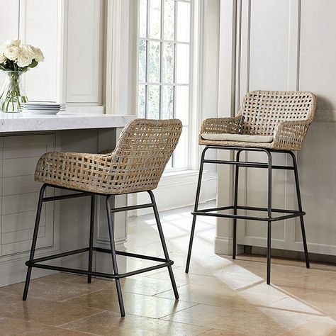 Kitchen Bar Stools With Backs, Lanai Room, Wicker Bar Stools, Rattan Bar Stools, Library Bookcase, Kitchen Decorating Ideas, Kitchen Counter Stools, Bar Stools With Backs, Cord Cover