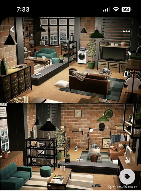 Acnh Shared Home, Acnh Living Rooms Ideas, Animal Crossing Room, Animal Crossing House, Acnh Interior, Acnh Hhp, Acnh House, Board Game Room, Happy Home Paradise