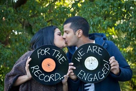 Submission to 'Xx+ Creative Engagement Announcements' Creative Engagement Announcement, Music Lovers Wedding, On The Wings Of Love, Music Wedding, Music Themed Wedding, Baby Announcement Pictures, Rock Wedding, Vintage Wedding Theme, Themed Weddings