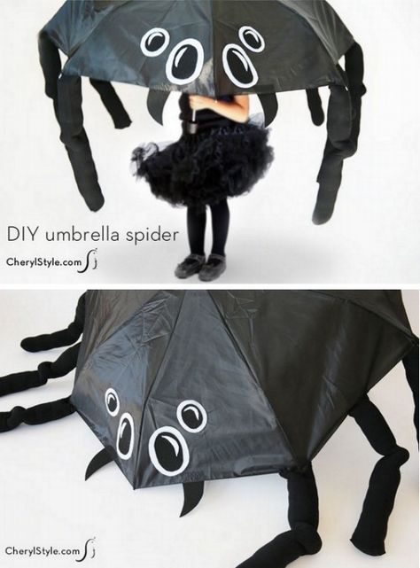 Super cute idea for a Halloween costume http://bit.ly/1uFBQcQ Umbrella Costume, Nails Scary, Nursery Rhyme Costume, Diy Umbrella, Fancy Dress Competition, Fairy Tale Costumes, Spider Costume, World Book Day Costumes, Book Character Costumes