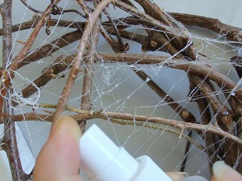 Spider web- rain drops Hot Glue Spider Web, Spider Web Diy, How To Make Spiders, Floral Centrepieces, Spider Net, Spider Silk, Art Demonstrations, Costume Making, Halloween Stories