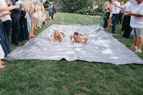 Wedding Slip And Slide, Slip N Slide Wedding Send Off, Slip And Slide Wedding Exit, 2026 Wedding, Dream Marriage, Slip N Slide, Wedding Exit, Wedding Send Off, Wedding Exits