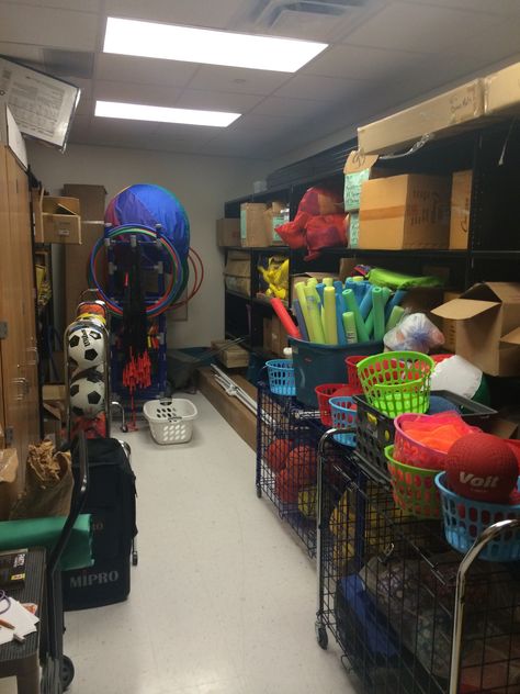 This is what an equipment room should look like! #AWESOME #ORGANIZED #physicalED #PE Pe Classroom, Gym Equipment Storage, Pe Equipment, Equipment Room, Gym Storage, College Finals, Pe Ideas, School Gym, Equipment Storage