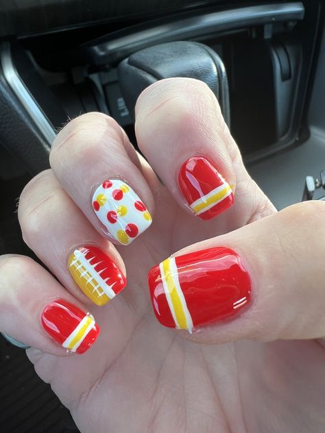 Kc Chiefs Wedding, Kc Chiefs Nails Simple, Kc Nails Kansas City, Kansas City Chiefs Nails, Kc Chiefs Nails, Chiefs Nails, Kansas Chiefs, Awesome Nails, Work Nails