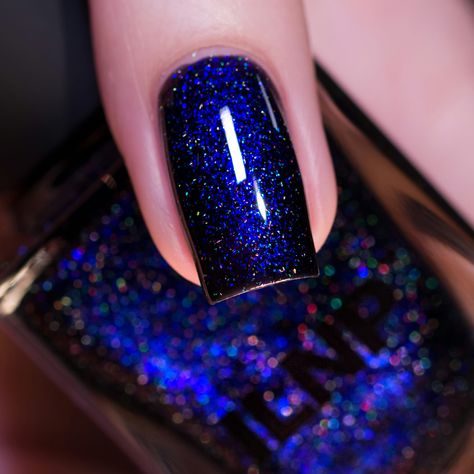 Holo Nail Polish, Ilnp Nail Polish, Blue Glitter Nails, Black Holographic, Fall Nail Polish, Shimmer Nail Polish, Holo Nails, Under The Moonlight, Nail Shimmer