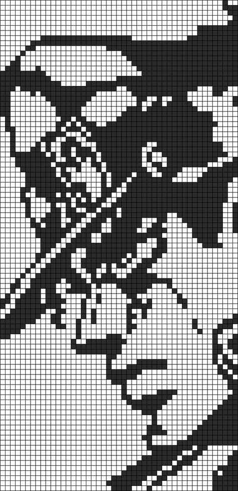 Alpha pattern #139969 | BraceletBook Alpha Patterns Anime Black And White, Black And White Pixelart, Crochet Tapestry Black And White, Jjba Pixel Art Grid, Black And White Crochet Tapestry Pattern, Jojo Alpha Pattern, Junji Ito Alpha Pattern, Anime Crochet Grid, Big Alpha Patterns