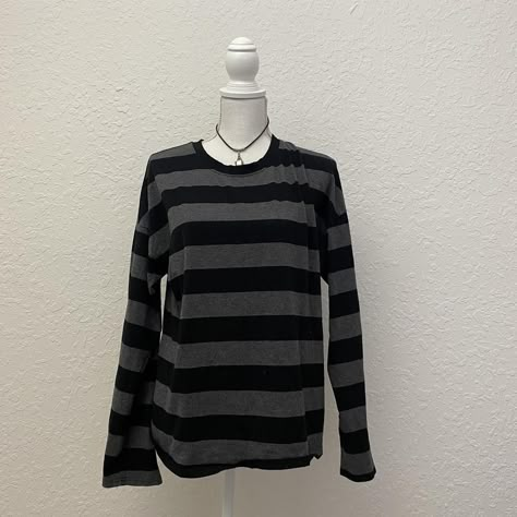 grunge oversized striped long sleeve black and grey... - Depop Grunge Long Sleeve, Baggy Shirts, Black Striped Shirt, Grunge Shirt, Striped Long Sleeve Tee, Striped Hoodie, Striped Long Sleeve Shirt, Wide Stripes, Grey Shirt