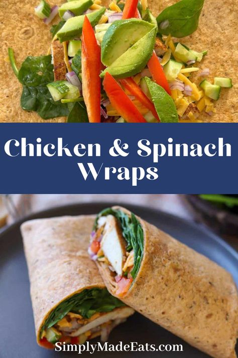 Chicken and spinach wrap stuffed with peppers avocado and cheese. Honey Mustard Chicken Wrap, Ancient Grains Salad, Wraps Recipes Healthy, Southwest Chicken Salad, Best Lunch Recipes, Spinach Wraps, Homemade Honey Mustard, Chicken Wrap Recipes, Chicken Spinach