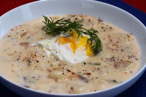 Czech Republic ‘Kulajda’ (A mushroom and potato soup) Slovak Recipes, Eastern European Recipes, Foreign Food, Ukrainian Recipes, European Cuisine, Czech Recipes, European Food, Bowl Of Soup, Potato Soup