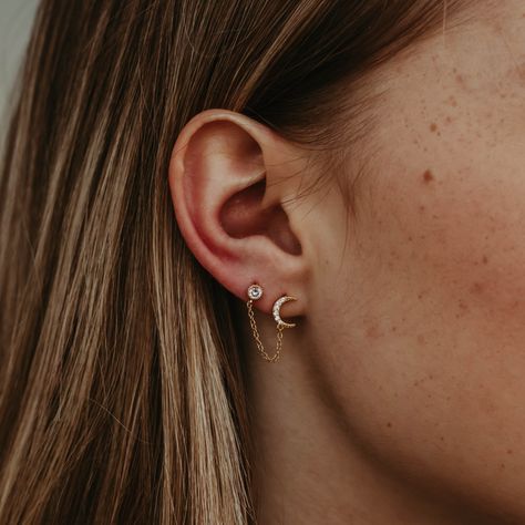 Double Piercing Earring, Double Piercing Earrings, Double Stud Earrings, Earring Chain, Second Hole Earrings, Double Stud, Double Earrings, Double Piercing, Silver Chain Earrings