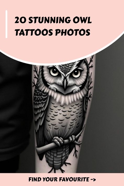 20 Stunning Owl Tattoos Photos Spooky Owl Tattoo, Realistic Owl Tattoo Men, Snowy Owl Tattoo, Owl Black And White, Watercolor Styles, Realistic Owl Tattoo, Geometric Owl Tattoo, Unique Wrist Tattoos, Owl Black