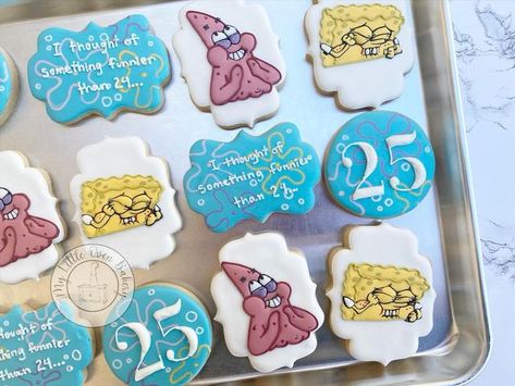 Spongebob 25 Birthday Cupcakes, Spongebob 25 Birthday Cookies, 25 Birthday Cookies Decorated, Spongebob Cookies 25, Spongebob Birthday Cookies, Spongebob Sugar Cookies, Spongebob Cookies Decorated, 25th Birthday Cookies, Spongebob Cookies