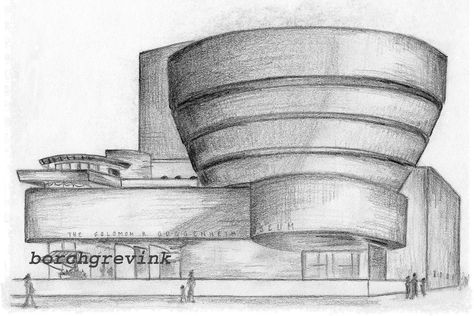 The Guggenheim Museum, NYC, FLW original pencil sketch 1959 Guggenheim Museum Sketch, Frank Lloyd Wright Sketches, New York Drawing, Guggenheim Museum New York, Museum Nyc, Architecture Drawing Presentation, Museum New York, Frank Lloyd Wright Design, Architect Drawing