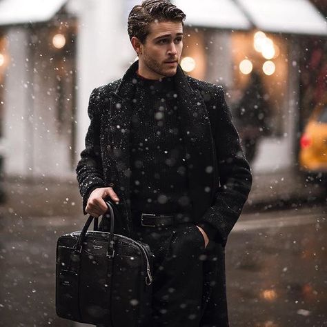 Caught in the first snow of the season...bundled in @boss holiday threads  of course...all black #ThisIsBOSS (: @talunzeitoun) Winter Portraits Photography, Adam Gallagher, Photography Men, The First Snow, Winter Portraits, Portrait Photography Men, Portraits Photography, Creative Shirts, Best T Shirt Designs