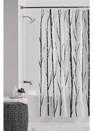 Mainstays Woodland 70  x 72  PEVA Black/White Shower Curtain or Liner, 1 Each Shower Curtain Black And White, Bright Shower Curtain, Curtain Black And White, Black White Shower Curtain, Hookless Shower Curtain, Black And White Shower Curtain, Shower Curtain Black, Bathroom Projects, Gray Shower Curtains