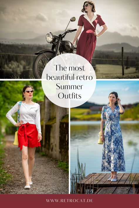 These are the most beautiful retro summer outfits. Fashion inspiration on how to style maxi dresses, wrap dresses, shorts and more. Dress Flatlay, Gingham Dress Outfit, Beautiful Summer Outfits, Retro Summer Outfits, Chic Summer Outfits, Perfect Summer Outfit, Beautiful Maxi Dresses, Wrap Dresses, 40s Fashion