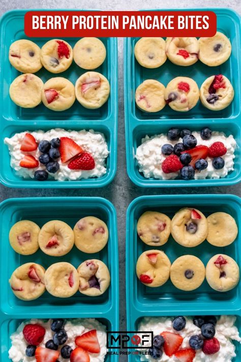 Berry Protein Pancake Bites | Meal Prep on Fleek™ Protein Fruit Muffins, Mini Pancake Meal Prep, Protein Mini Pancakes, Breakfast Meal Prep For The Week Protein, Berry Protein Pancake Bites, Protein Pancake Bites Muffin Tins, Meal Prep Protein Pancakes, Protein Pancake Meal Prep, Protein Packed Breakfast Meal Prep