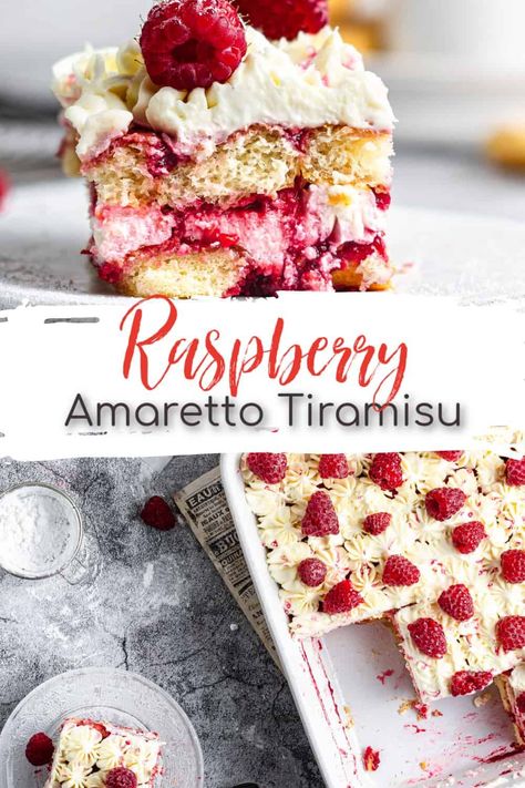 Amaretto Tiramisu, Baking Spring, Raspberry Tiramisu, Mascarpone Filling, Strawberry Tiramisu, Spring Dessert, Raspberry Desserts, Spring Baking, Best Pasta