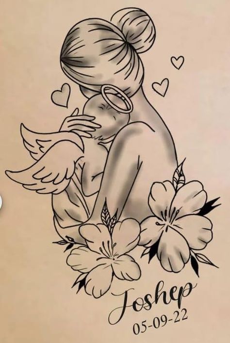 Stillbirth Tattoo, Mama Drawing, Mother Of An Angel, Angel Baby Drawing, Mom Of An Angel, Baby Memorial Tattoos, Angel Baby Art, Baby Angel Tattoo, Mom Tattoo Designs